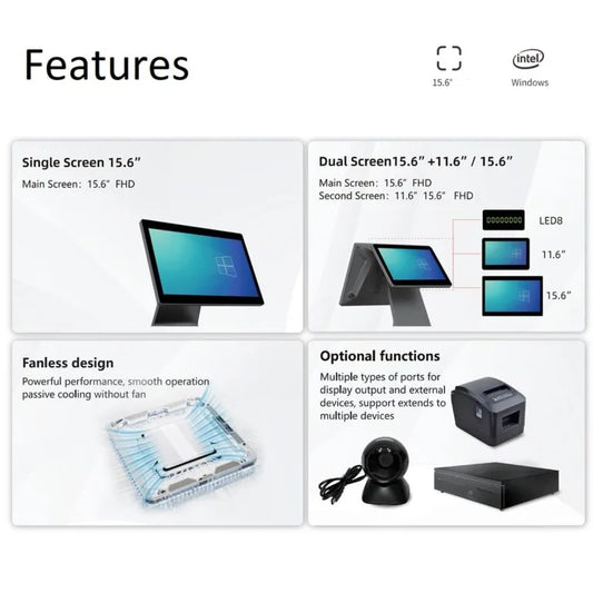 ATPOS TP J6412 Smart Touch POS System – 15.6″ Touchscreen, Fast & Silent POS Terminal