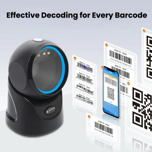 Atpos 1100D 2D/1D Desktop Barcode Scanner – USB Wired QR Code Reader