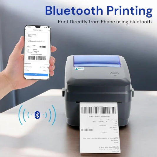 Atpos HQ450L 4 Inch (108mm) Thermal Barcode Shipping Label Sticker Printer | USB+Bluetooth Interface