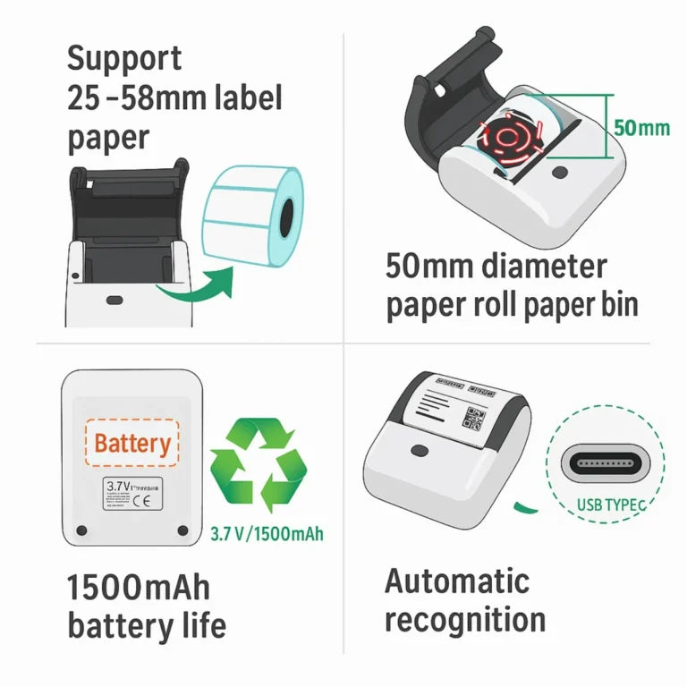 Atpos ml58 58mm 2-Inch Mobile Barcode Label Printer | USB+BT – Portable